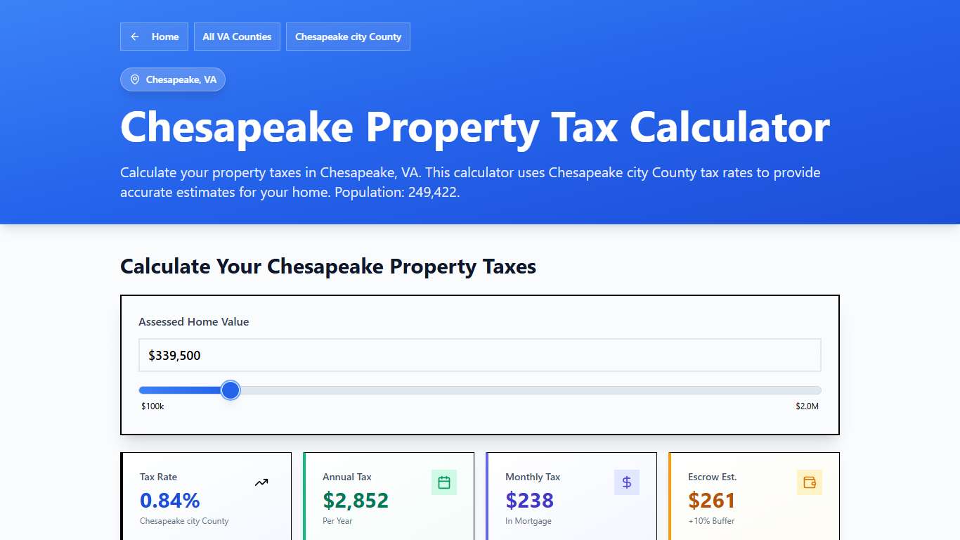 Chesapeake, VA Property Tax Calculator 2025-2026